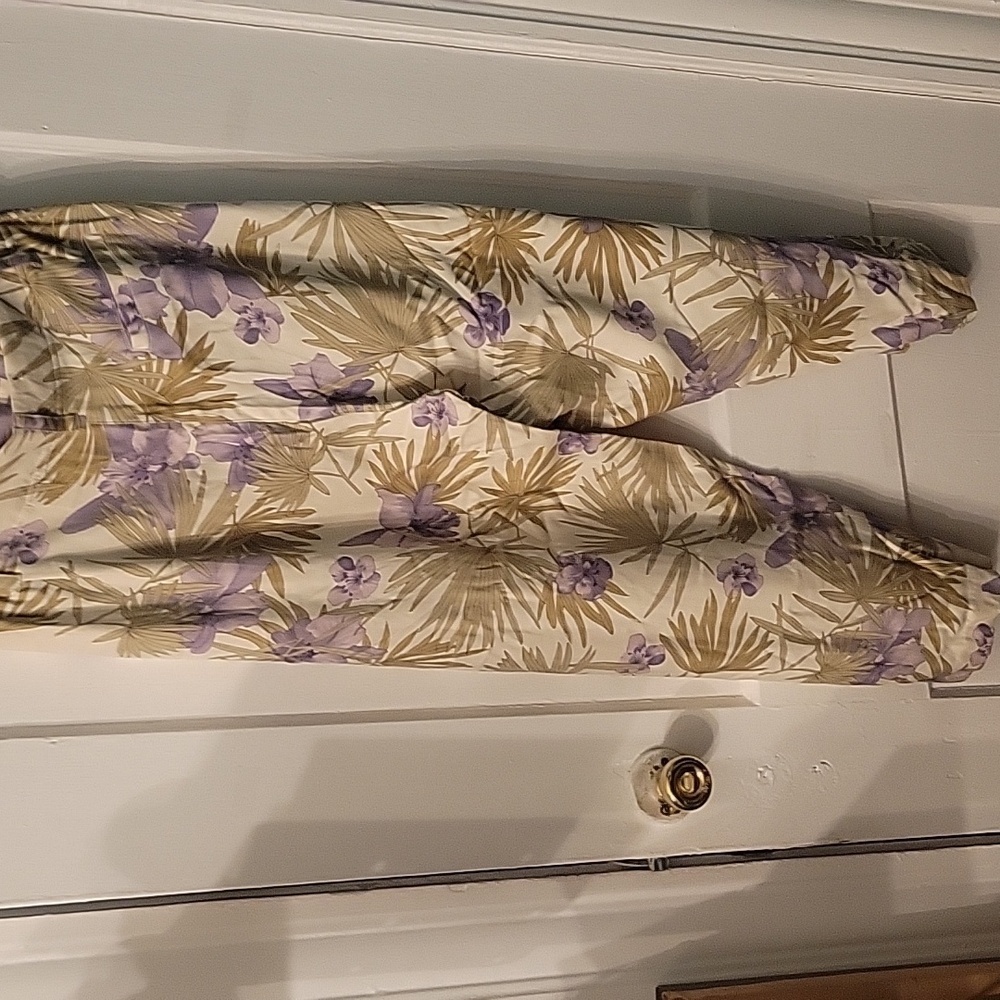 Kate Hill Women Pant Island Getway Beige Floral Multicolor Size 2X Sides Elastic - Picture 3 of 9